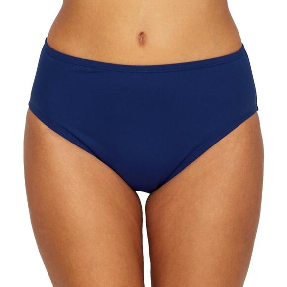 24th & Ocean Solid Smoothing Mid Waist Bikini Swimsuit Bottom Blue NEW Small - Picture 1 of 8